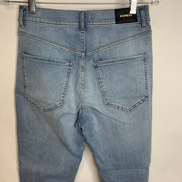 Express Slim Super High Rise Jeans Lt Wash Distressed Sz 4 - Picture 7 of 13